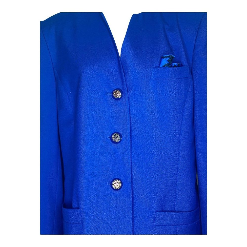 Kasper for A.S.L. 90s Jacket Vintage Cobalt Blue Gold Dragon Buttons Woman’s 16 - Picture 7 of 11
